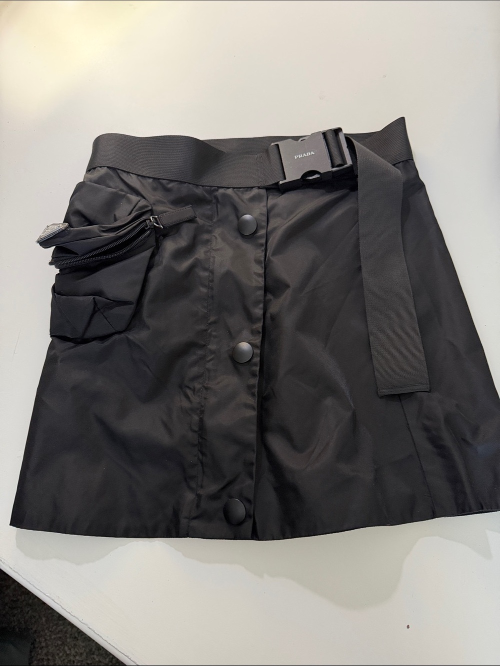 Prada Black Technical Mini Skirt with Web Belt